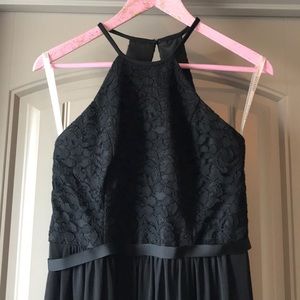 Open back lace and mesh David’s Bridal black dress